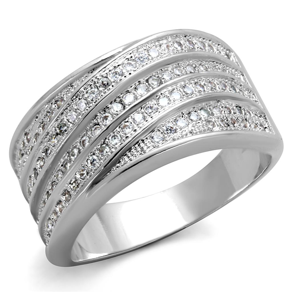 MA3W882 - Rhodium Brass Ring with AAA Grade CZ  in Clear