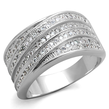 MA3W882 - Rhodium Brass Ring with AAA Grade CZ  in Clear