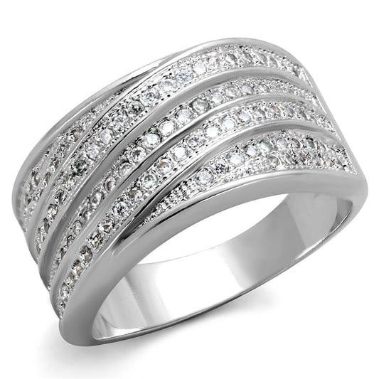 MA3W882 - Rhodium Brass Ring with AAA Grade CZ  in Clear