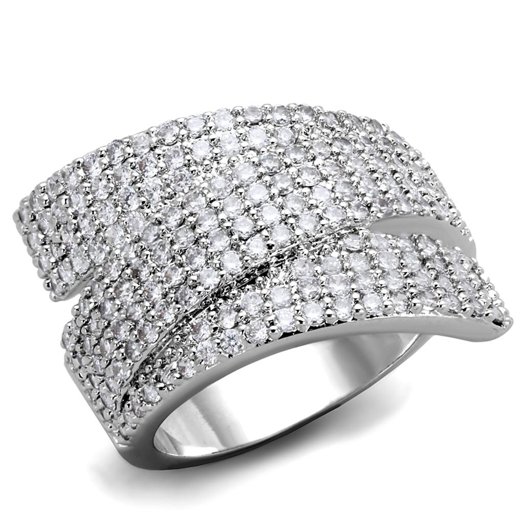 MA3W883 - Rhodium Brass Ring with AAA Grade CZ  in Clear