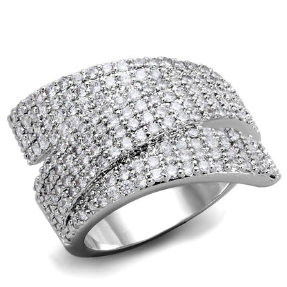 MA3W883 - Rhodium Brass Ring with AAA Grade CZ  in Clear