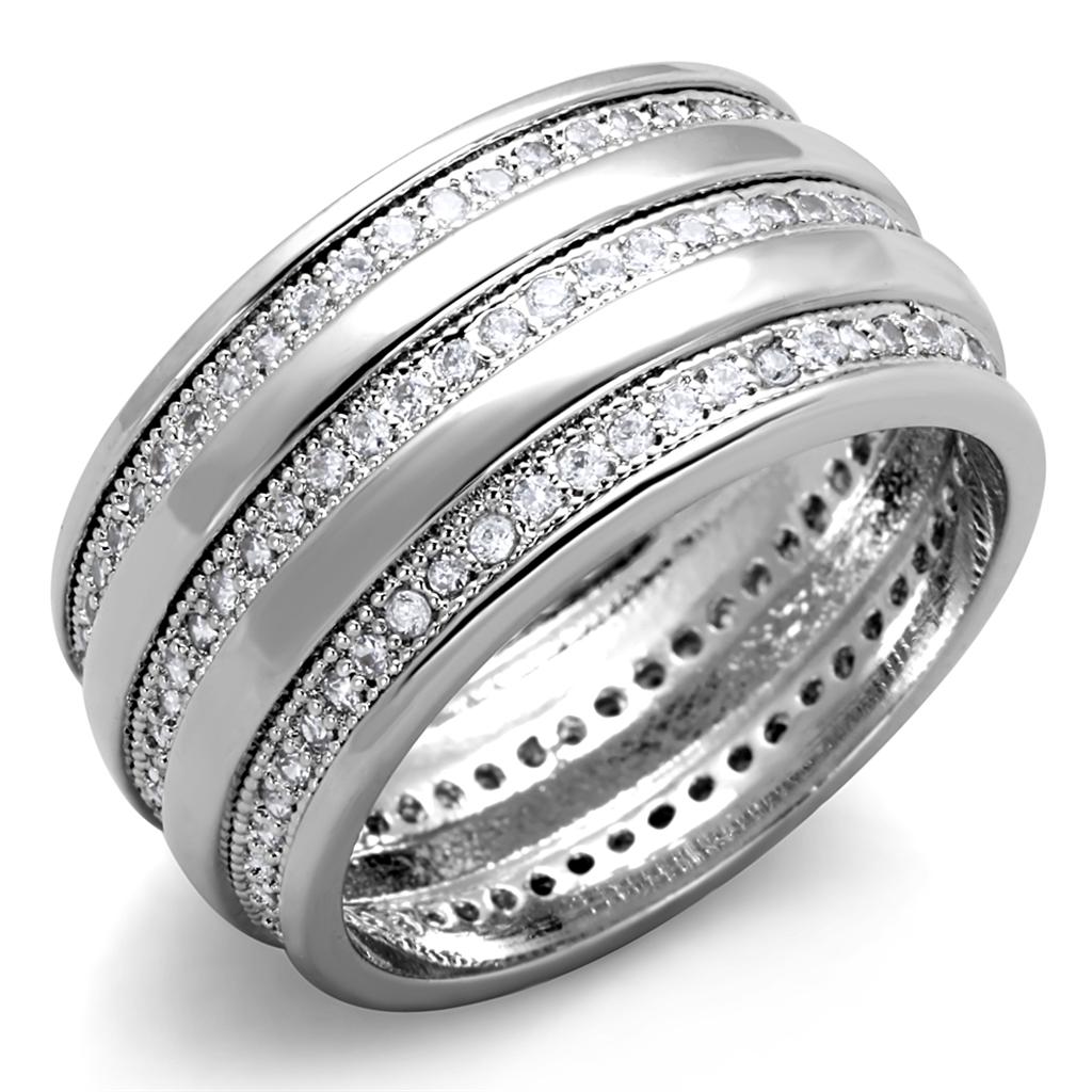 MA3W884 - Rhodium Brass Ring with AAA Grade CZ  in Clear