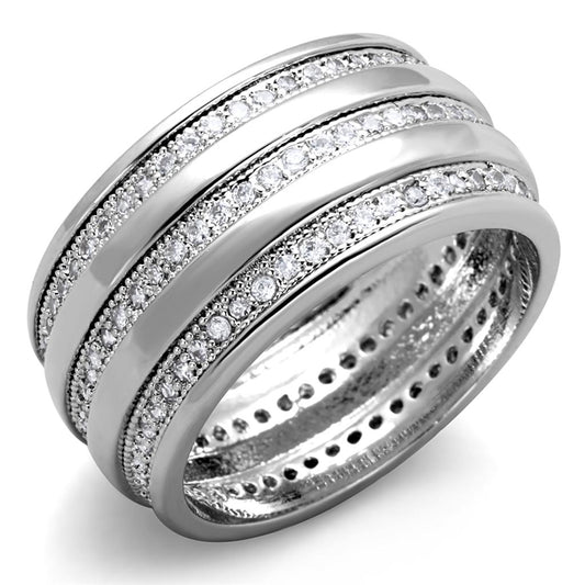 MA3W884 - Rhodium Brass Ring with AAA Grade CZ  in Clear