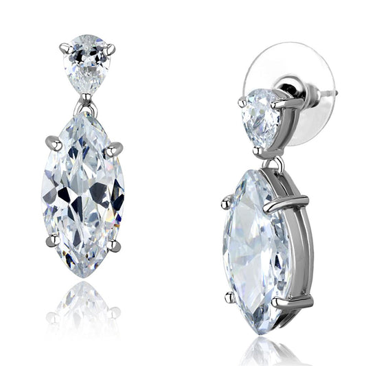 MA3W889 - Rhodium Brass Earrings with AAA Grade CZ  in Clear