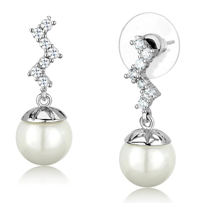 MA3W894 - Rhodium Brass Earrings with Synthetic Pearl in White