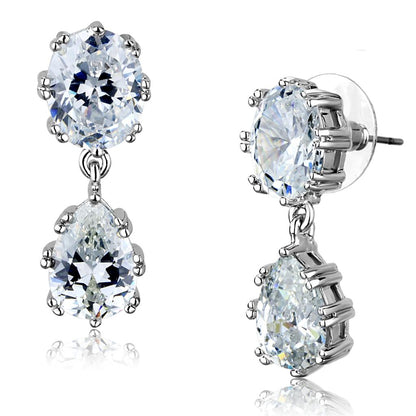 MA3W897 - Rhodium Brass Earrings with AAA Grade CZ  in Clear