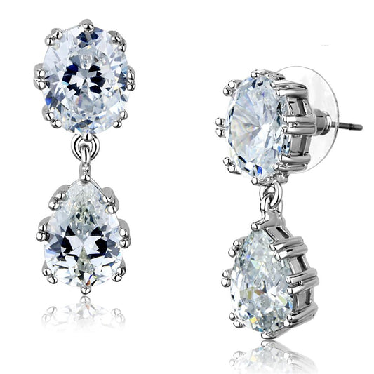 MA3W897 - Rhodium Brass Earrings with AAA Grade CZ  in Clear