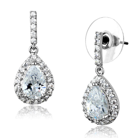 MA3W903 - Rhodium Brass Earrings with AAA Grade CZ  in Clear