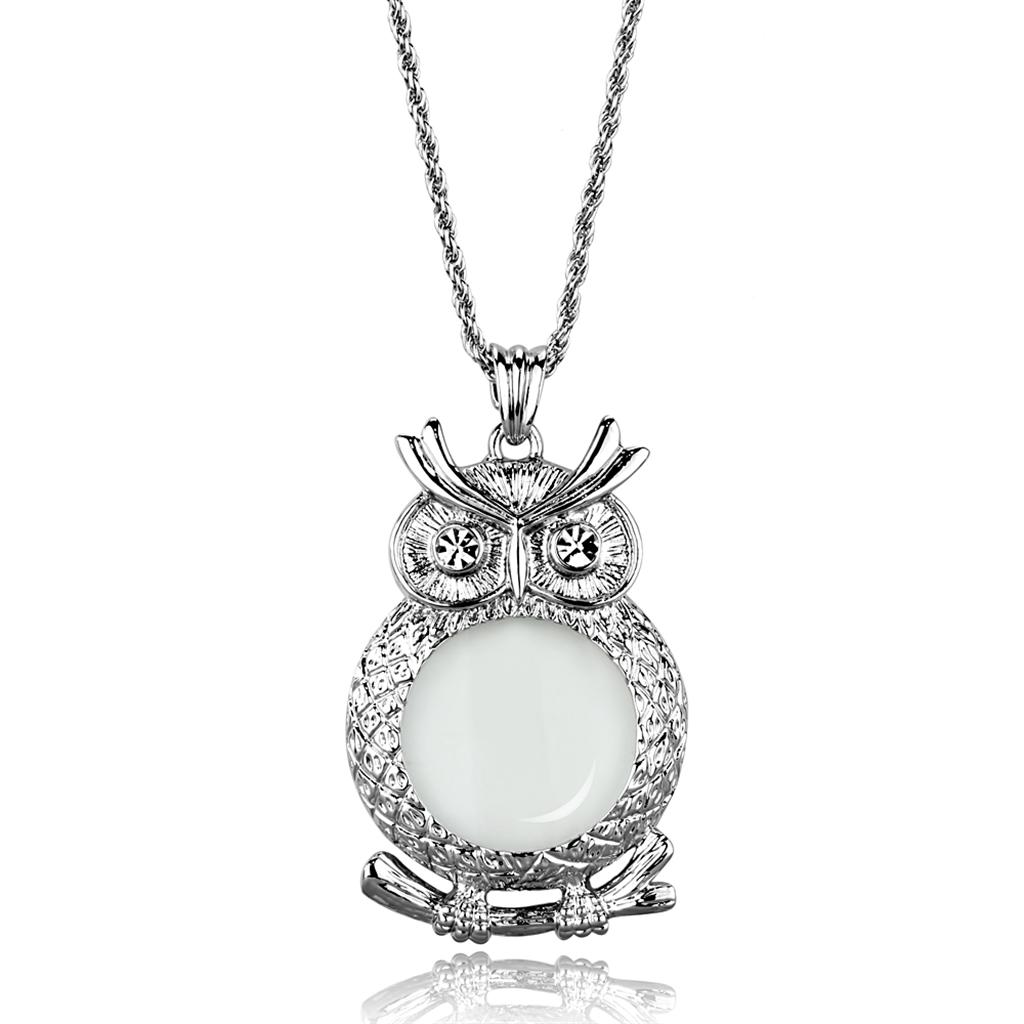 MA3W919 - Rhodium Brass Magnifier pendant with Top Grade Crystal  in Clear