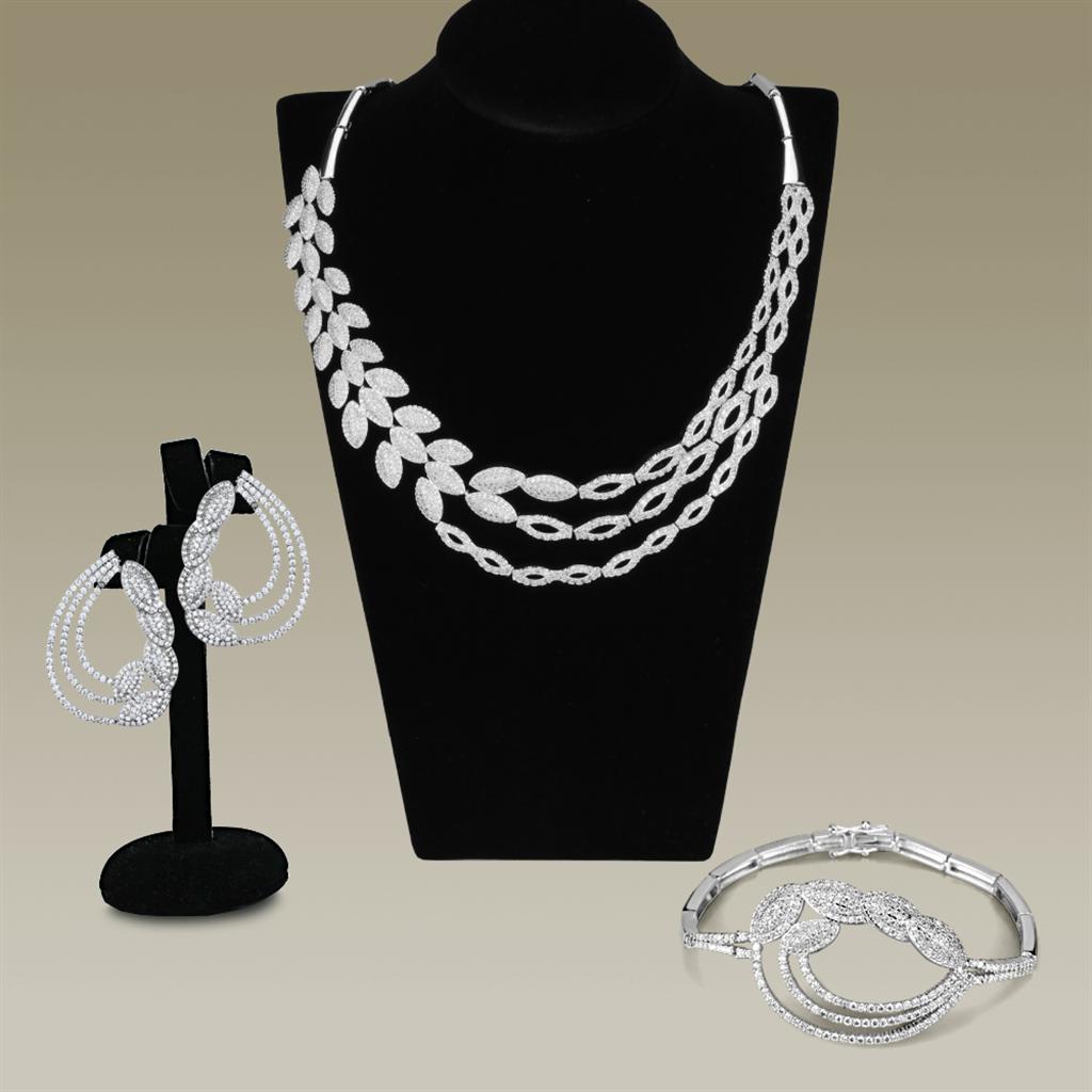 MA3W922 - Rhodium Brass Jewelry Sets with AAA Grade CZ  in Clear