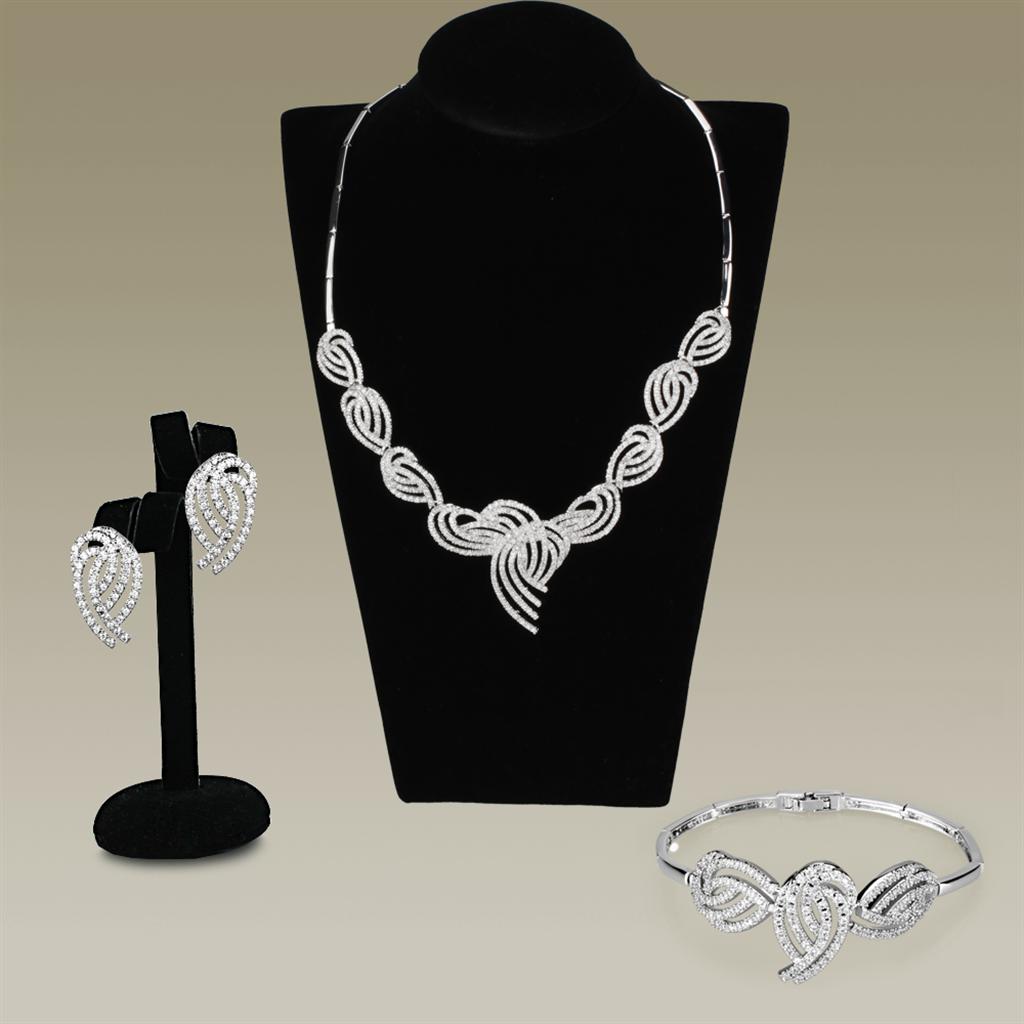 MA3W923 - Rhodium Brass Jewelry Sets with AAA Grade CZ  in Clear
