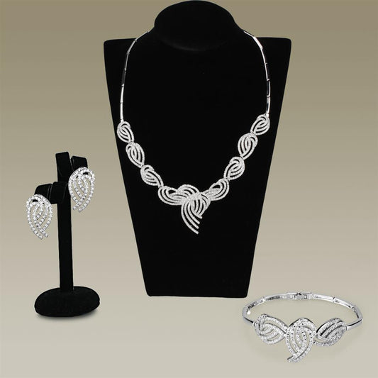 MA3W923 - Rhodium Brass Jewelry Sets with AAA Grade CZ  in Clear