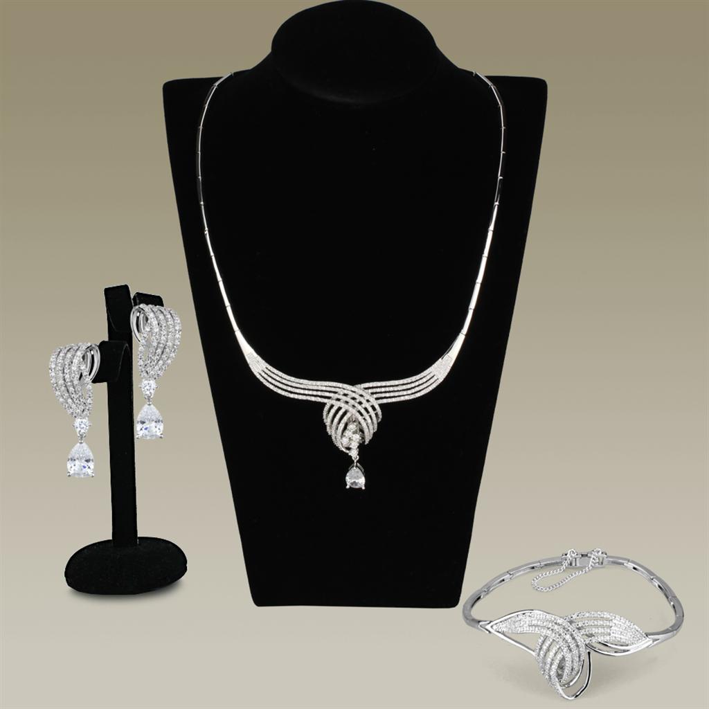 MA3W924 - Rhodium Brass Jewelry Sets with AAA Grade CZ  in Clear