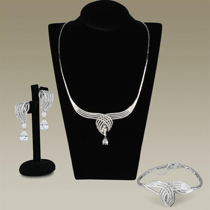 MA3W924 - Rhodium Brass Jewelry Sets with AAA Grade CZ  in Clear
