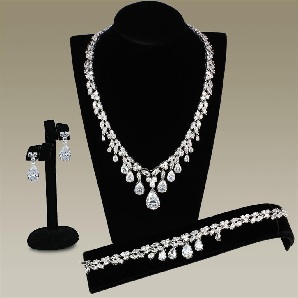 MA3W925 - Rhodium Brass Jewelry Sets with AAA Grade CZ  in Clear