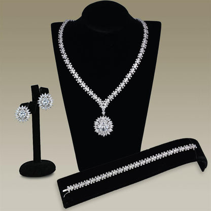 MA3W927 - Rhodium Brass Jewelry Sets with AAA Grade CZ  in Clear