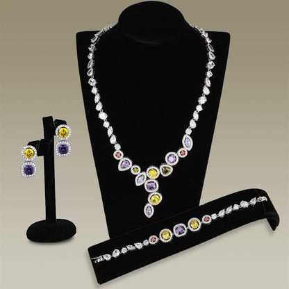 MA3W930 - Rhodium Brass Jewelry Sets with AAA Grade CZ  in Multi Color