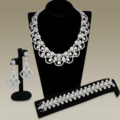 MA3W931 - Rhodium Brass Jewelry Sets with AAA Grade CZ  in Clear