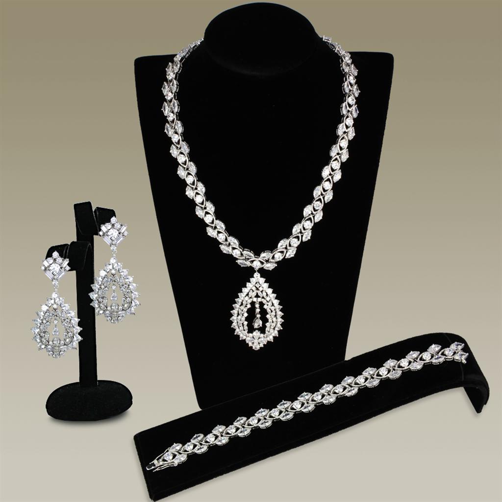 MA3W933 - Rhodium Brass Jewelry Sets with AAA Grade CZ  in Clear