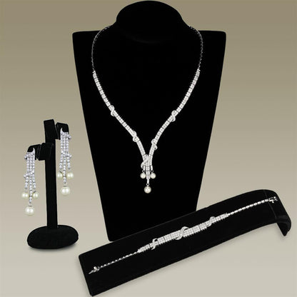 MA3W939 - Rhodium Brass Jewelry Sets with AAA Grade CZ  in Clear