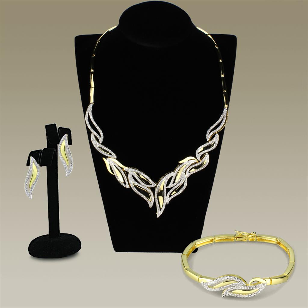 MA3W941 - Gold+Rhodium Brass Jewelry Sets with AAA Grade CZ  in Clear