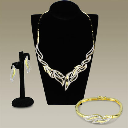 MA3W941 - Gold+Rhodium Brass Jewelry Sets with AAA Grade CZ  in Clear
