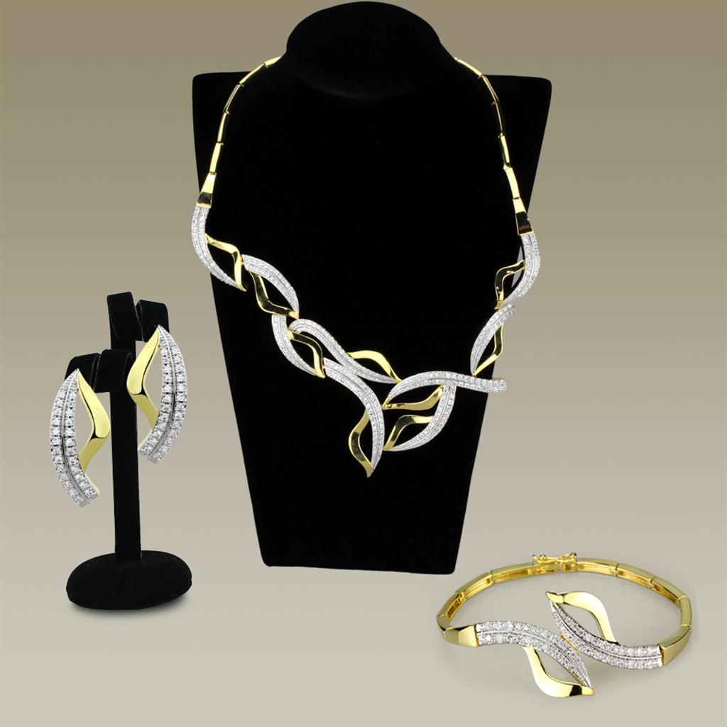 MA3W942 - Gold+Rhodium Brass Jewelry Sets with AAA Grade CZ  in Clear