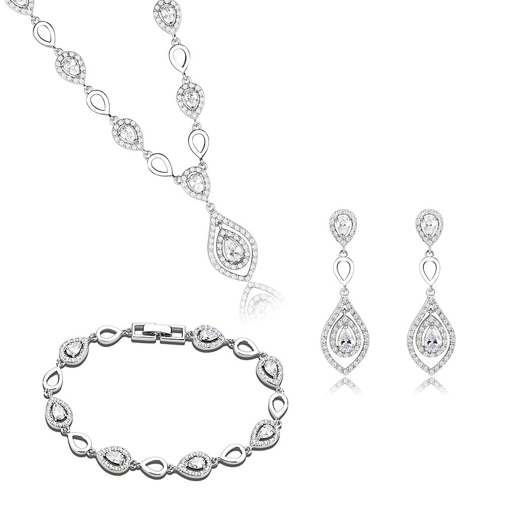 MA3W943 - Rhodium Brass Jewelry Sets with AAA Grade CZ  in Clear