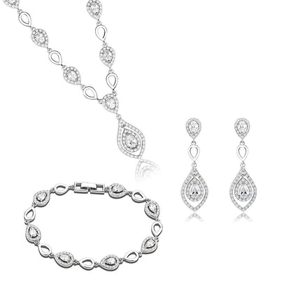 MA3W943 - Rhodium Brass Jewelry Sets with AAA Grade CZ  in Clear