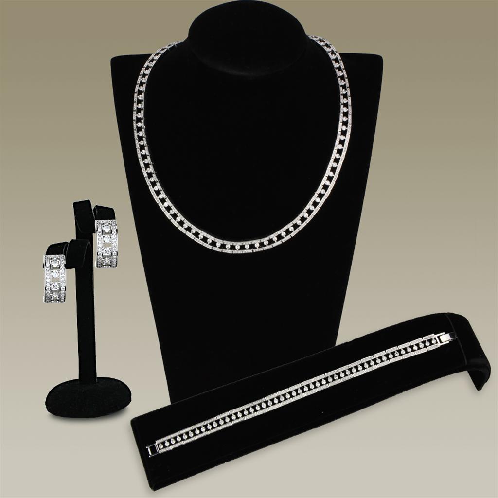 MA3W944 - Rhodium Brass Jewelry Sets with AAA Grade CZ  in Clear