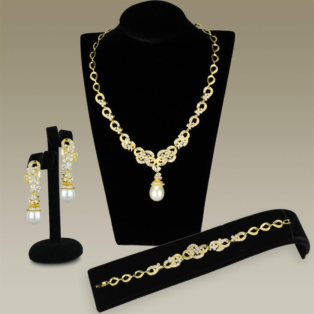MA3W945 - Gold Brass Jewelry Sets with AAA Grade CZ  in Clear