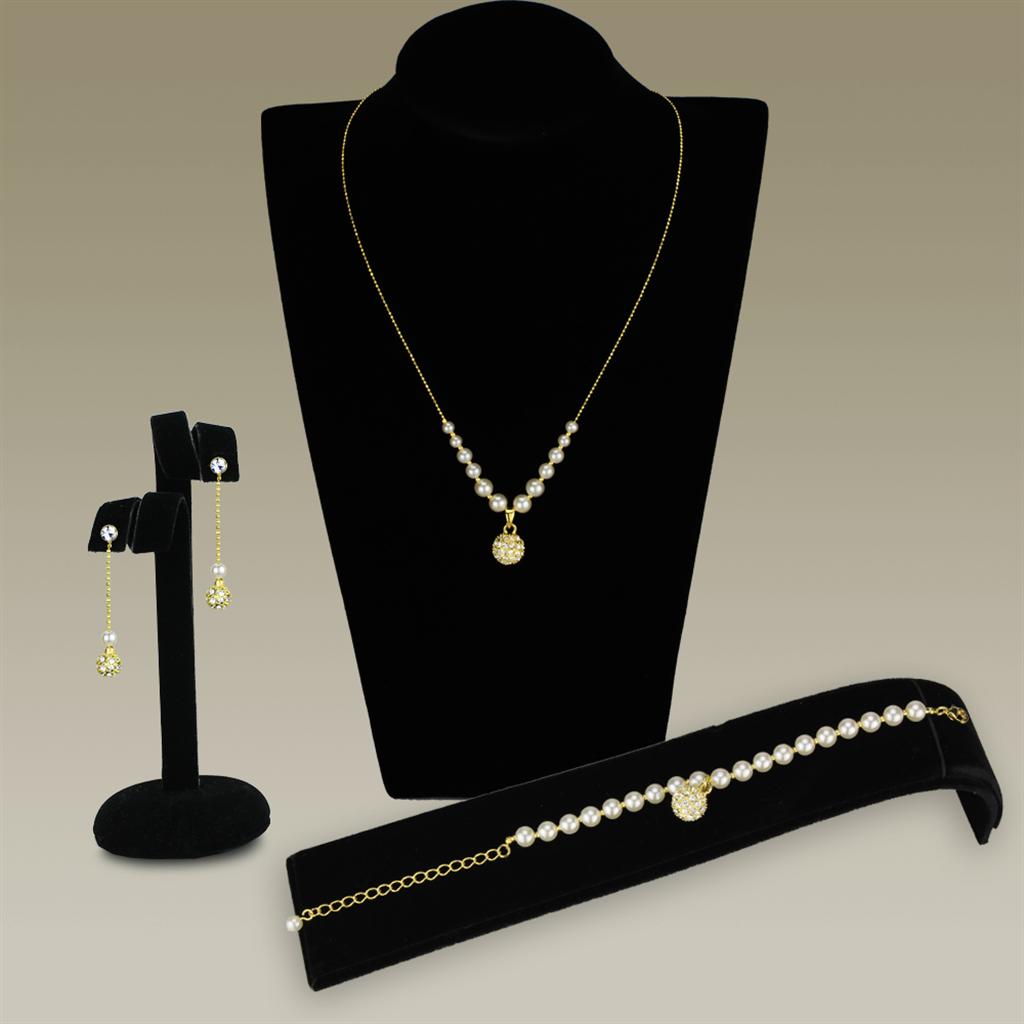 MA3W947 - Gold Brass Jewelry Sets with Synthetic Pearl in White
