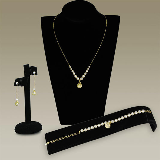 MA3W947 - Gold Brass Jewelry Sets with Synthetic Pearl in White