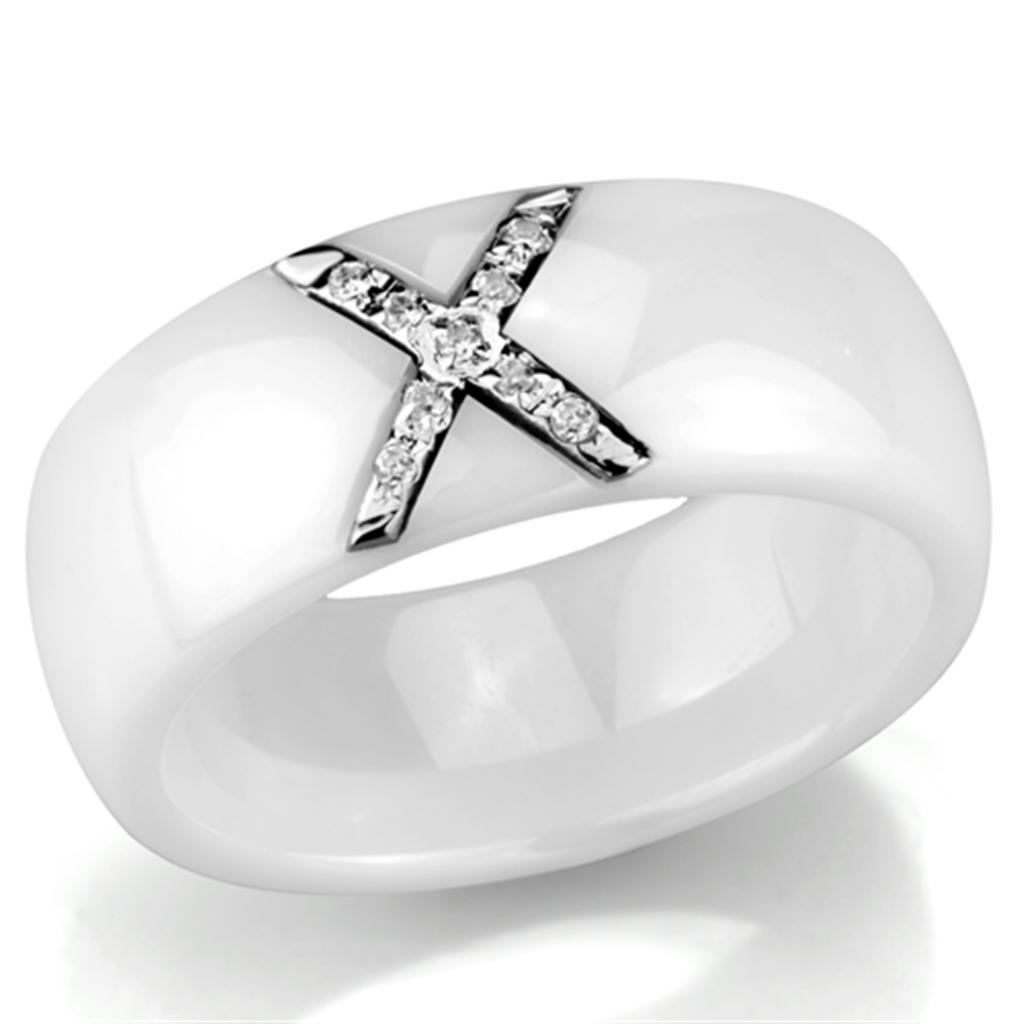 MA3W948 - High polished (no plating) Stainless Steel Ring with Ceramic  in White