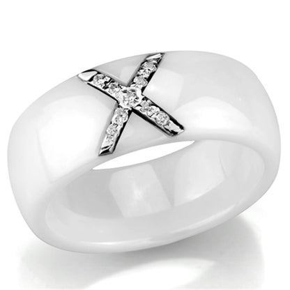 MA3W948 - High polished (no plating) Stainless Steel Ring with Ceramic  in White