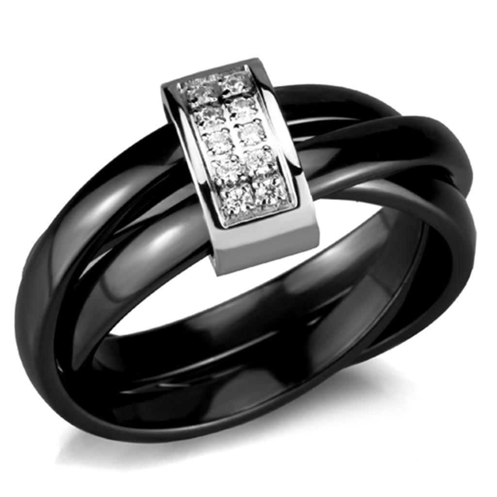 MA3W950 - High polished (no plating) Stainless Steel Ring with Ceramic  in Jet