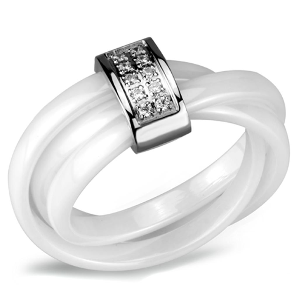 MA3W951 - High polished (no plating) Stainless Steel Ring with Ceramic  in White