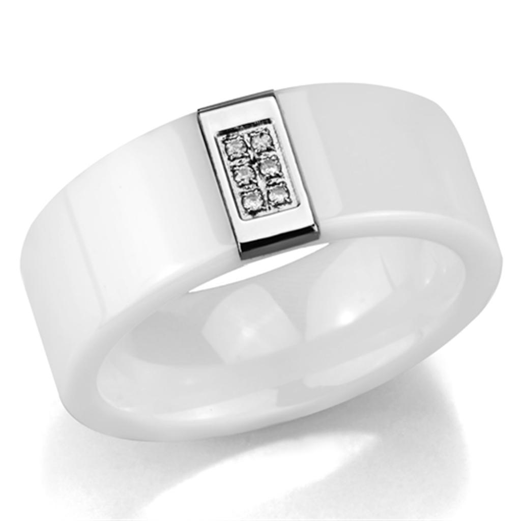 MA3W952 - High polished (no plating) Stainless Steel Ring with Ceramic  in White