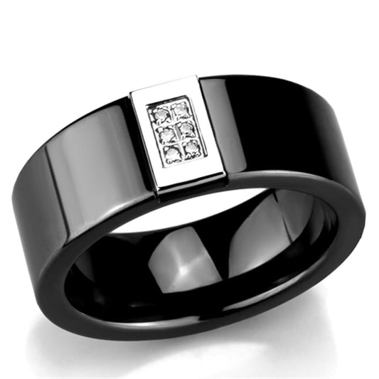 MA3W953 - High polished (no plating) Stainless Steel Ring with Ceramic  in Jet