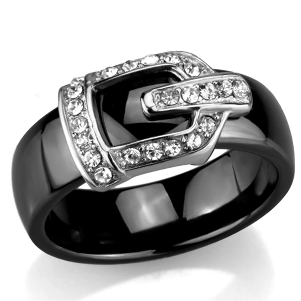 MA3W954 - High polished (no plating) Stainless Steel Ring with Ceramic  in Jet