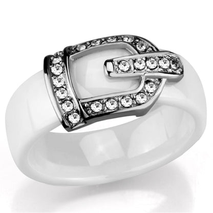 MA3W955 - High polished (no plating) Stainless Steel Ring with Ceramic  in White