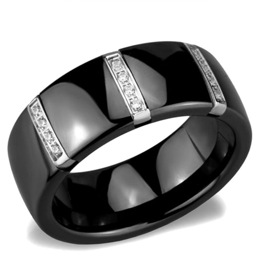MA3W956 - High polished (no plating) Stainless Steel Ring with Ceramic  in Jet
