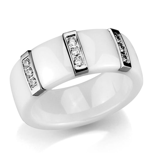 MA3W957 - High polished (no plating) Stainless Steel Ring with Ceramic  in White