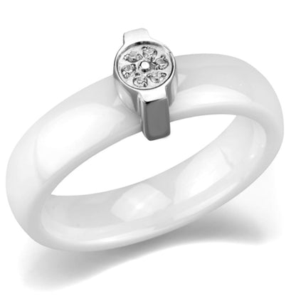 MA3W958 - High polished (no plating) Stainless Steel Ring with Ceramic  in White