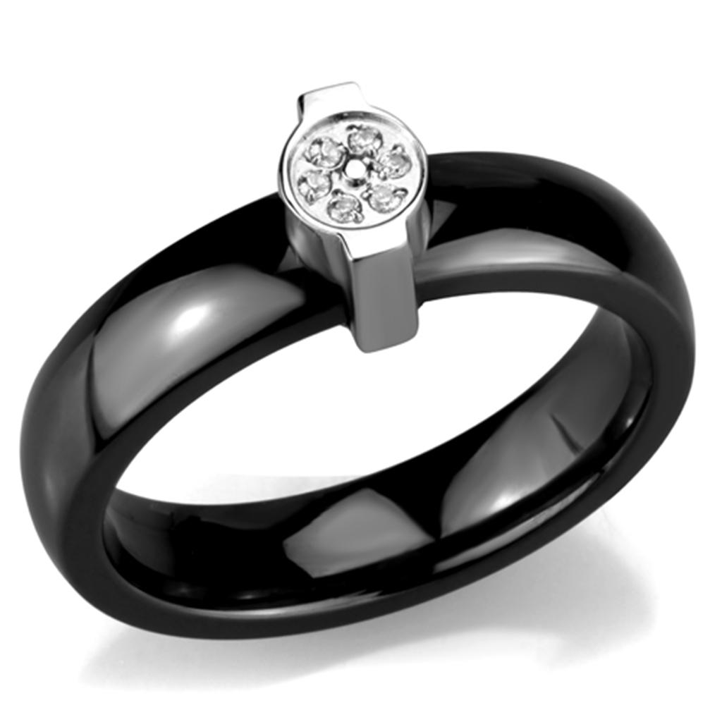 MA3W959 - High polished (no plating) Stainless Steel Ring with Ceramic  in Jet