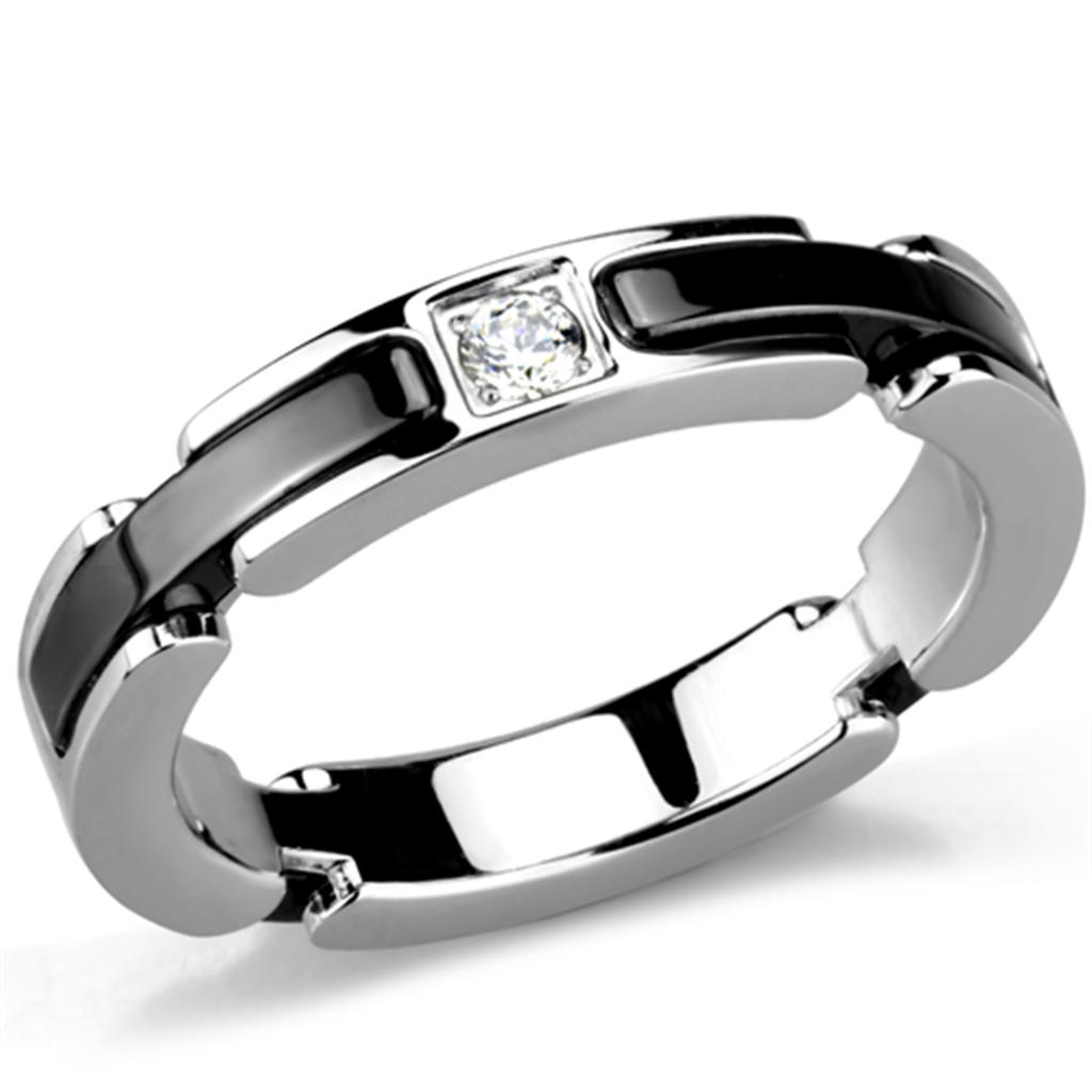 MA3W962 - High polished (no plating) Stainless Steel Ring with Ceramic  in Jet