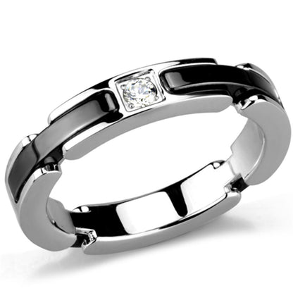 MA3W962 - High polished (no plating) Stainless Steel Ring with Ceramic  in Jet