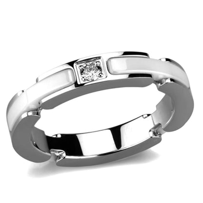 MA3W963 - High polished (no plating) Stainless Steel Ring with Ceramic  in White