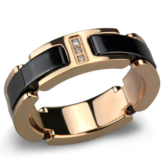 MA3W964 - IP Rose Gold(Ion Plating) Stainless Steel Ring with Ceramic  in Jet