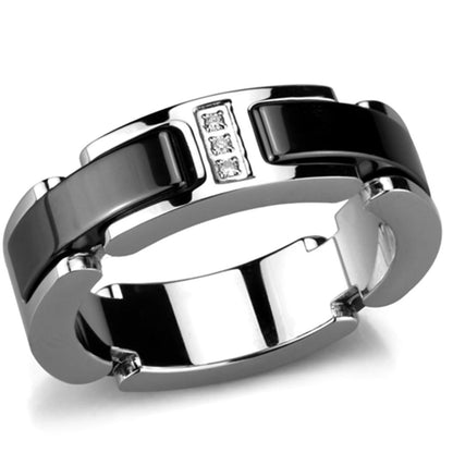 MA3W966 - High polished (no plating) Stainless Steel Ring with Ceramic  in Jet